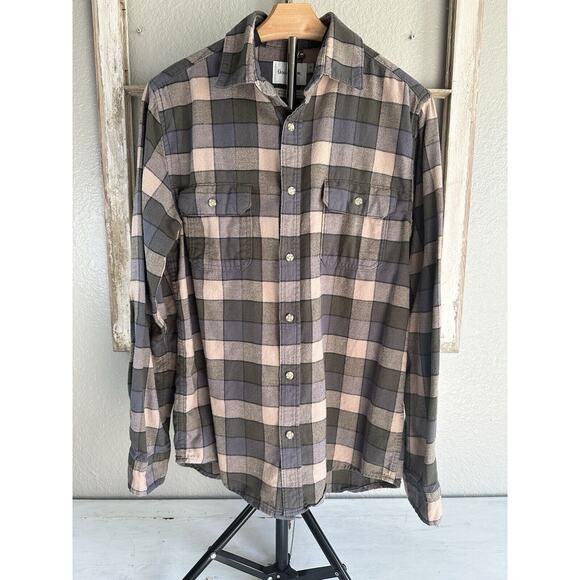Mens Flannel Shirt Medium Long Sleeve Goodfellow & Co Green Gray Tan - Picture 1 of 11